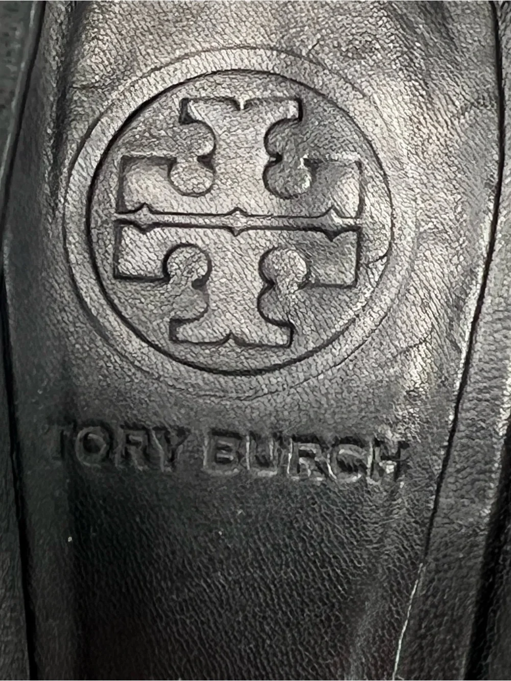 Tory Burch Black Leather Wedge Pumps with Gold Logo Disc